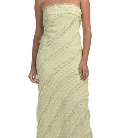 ENDLESS ROSE Strapless Ruffled Maxi Dress Pistachio - Picture 3 of 4